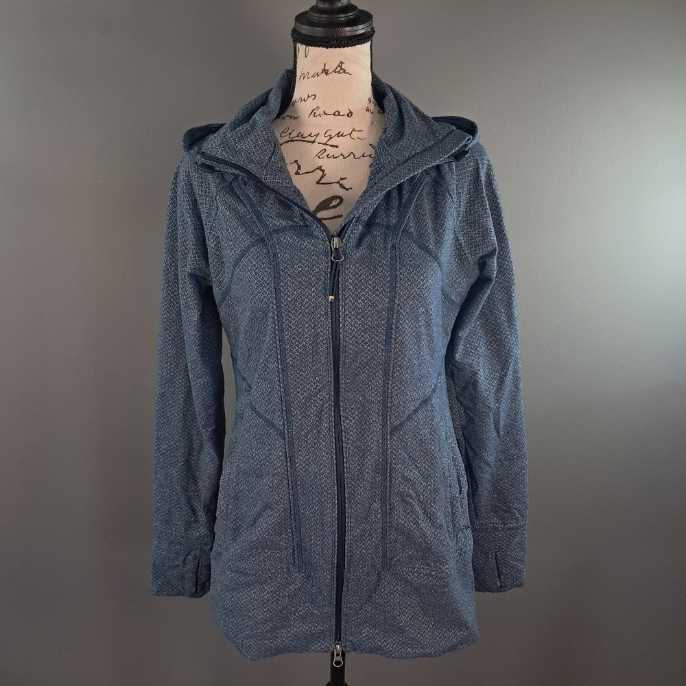 Athleta Womens Size Small Fitted Hooded Full Double Zip Athletic Jacket Blue